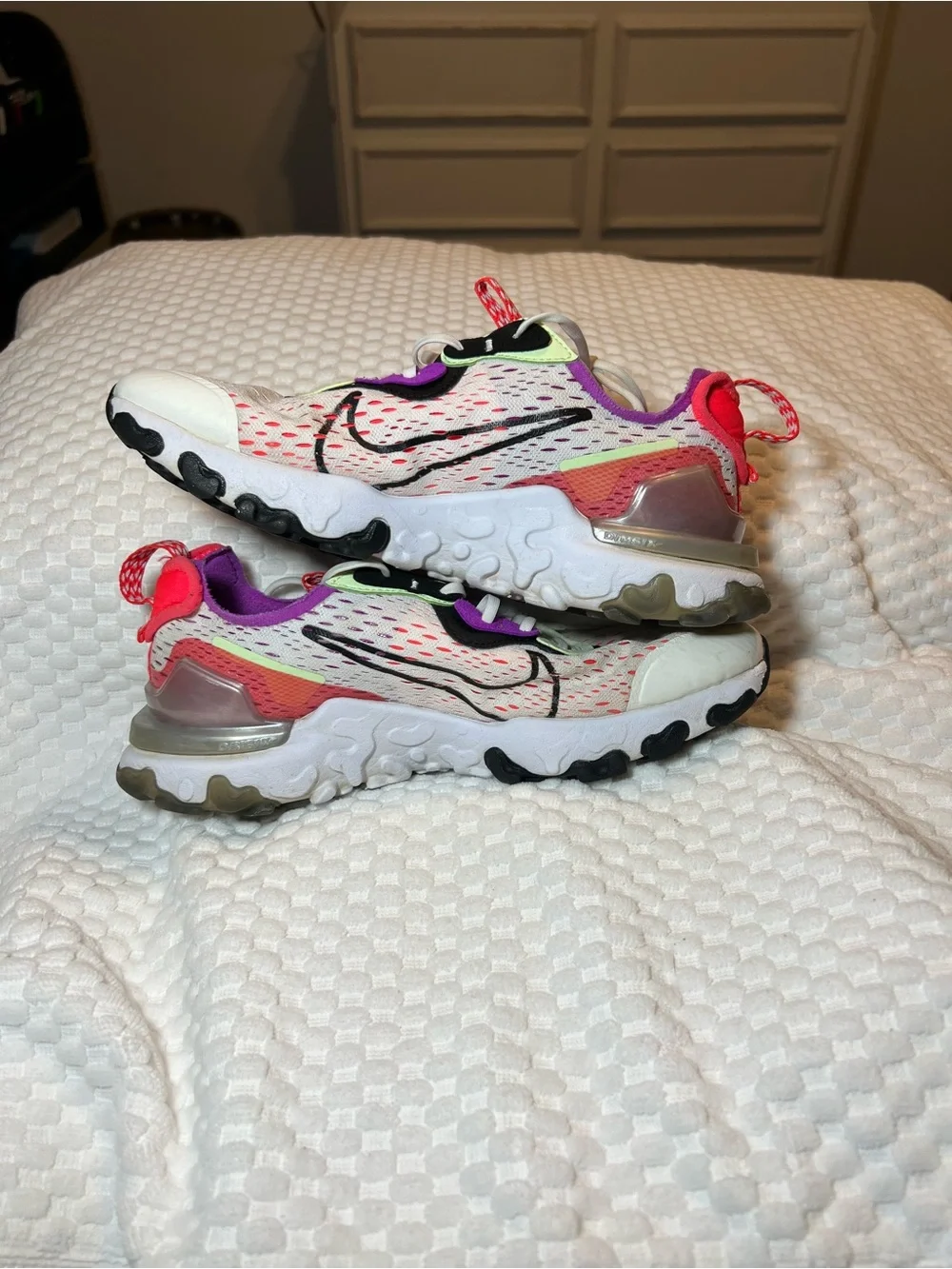 Nike Kids White Sneakers with Neon Pink, Purple & Lime Accents